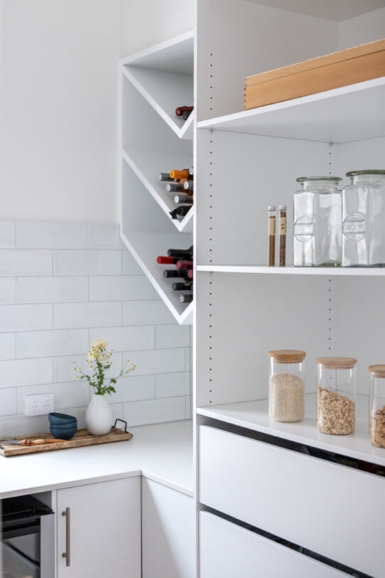 Contemporary white walk-in pantry renovation
