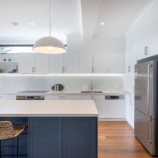 Contemporary classic blue kitchen renovation in South Brighton