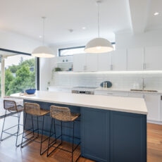 Contemporary classic blue kitchen renovation in South Brighton