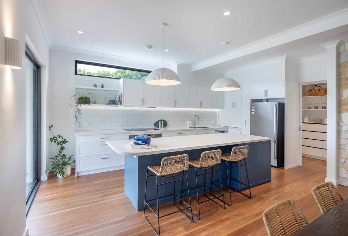 Contemporary classic blue kitchen renovation in South Brighton