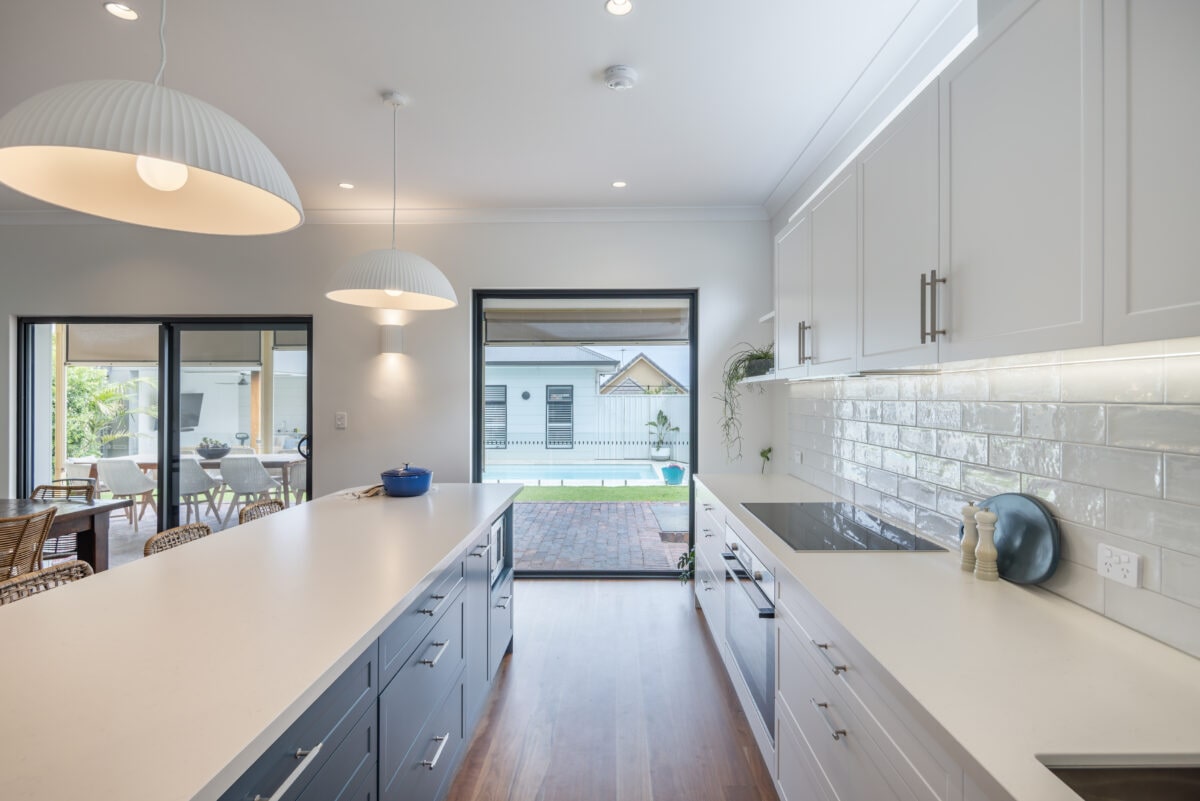 Contemporary classic blue kitchen renovation in South Brighton