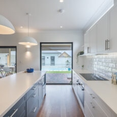 Contemporary classic blue kitchen renovation in South Brighton