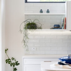 Contemporary classic open shelves kitchen renovation