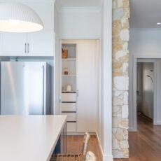 Contemporary classic blue kitchen renovation in South Brighton
