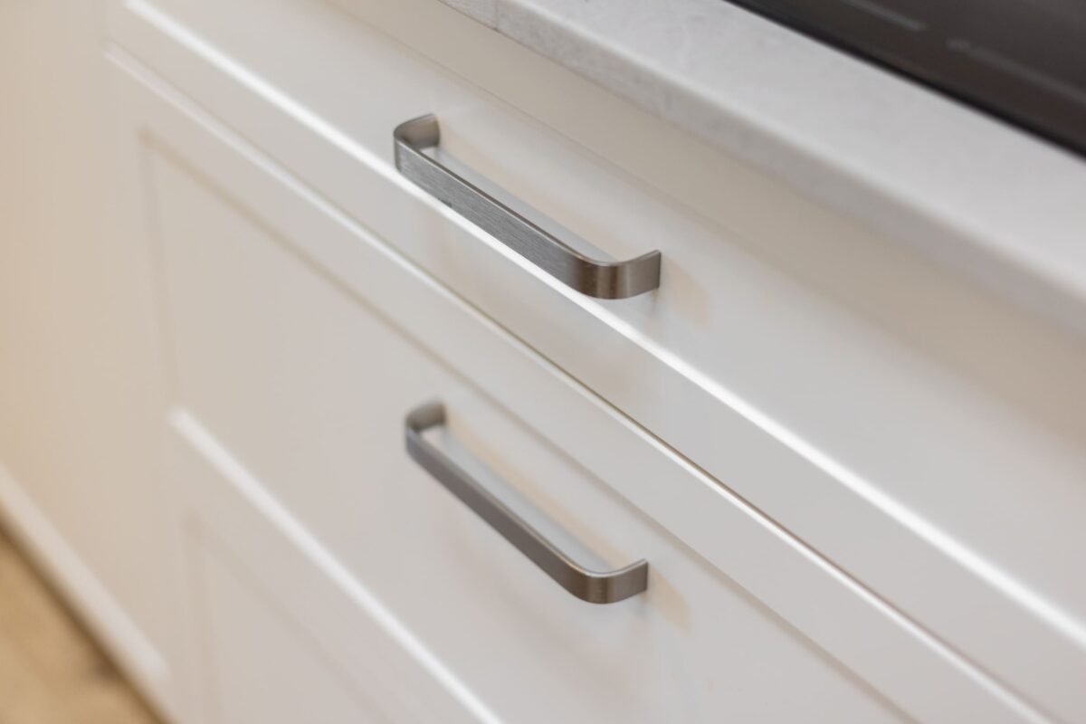 Kitchen doors shaker profile with momo handles in brushed nickel