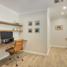Home office renovation, bespoke joinery, well designed electrical plan, functional and modern