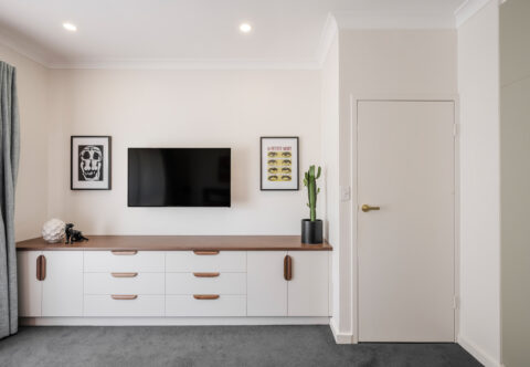 renovated master suite with bespoke joinery, new carpet and paint