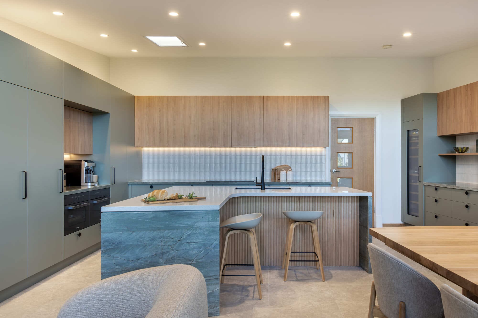 Quartzite stone kitchen benchtops and waterfall ends